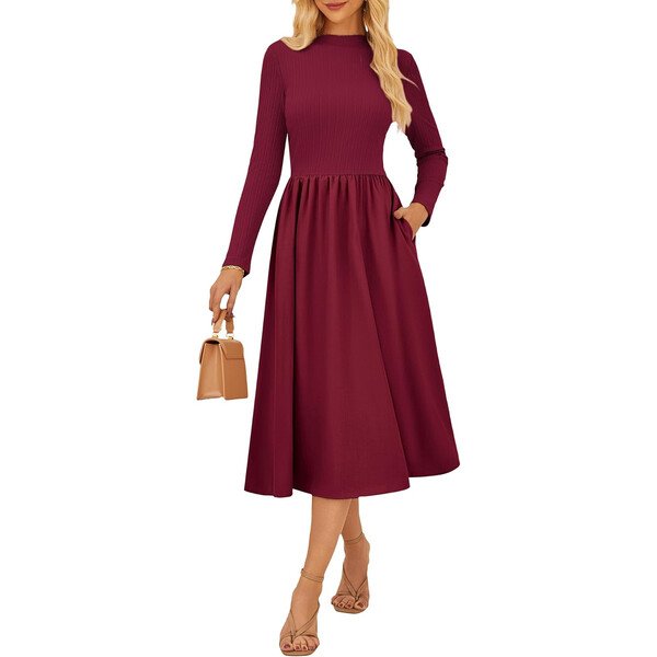 Vestido plisado midi manga larga