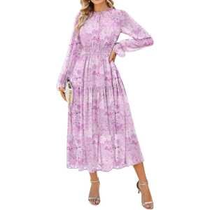 Vestido largo de gasa forrado manga larga