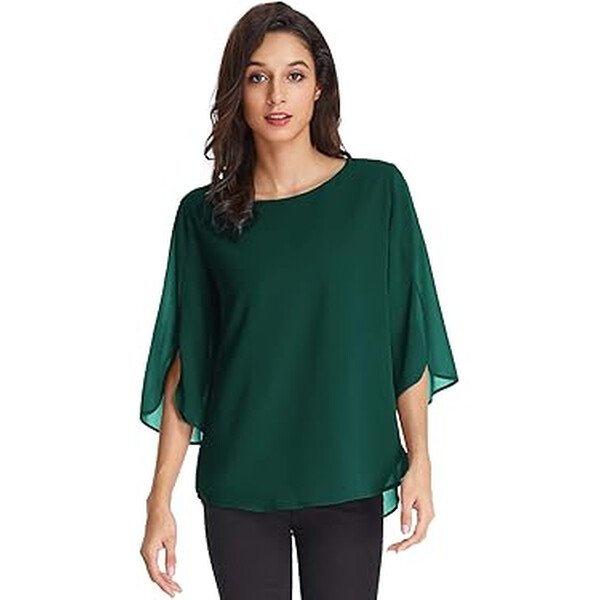 Blusa fluida cuello redondo manga francesa