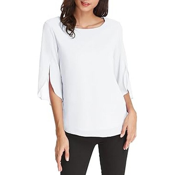 Blusa de gasa manga larga y cuello cerrado