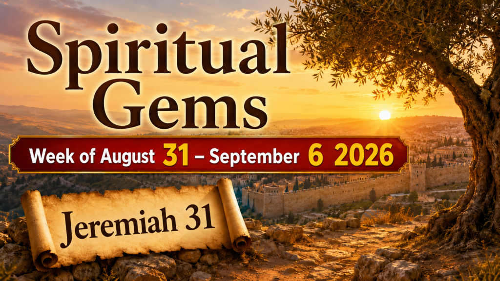 Spiritual Gems for the Week of August 31–September 6, 2026 Nuestra Vida Cristiana Semana del 31 de agosto al 6 de septiembre de 2026Con el tema: Seamos adaptables y usemos JW.ORGhttps://www.jw.org/es/biblioteca/guia-actividades-reunion-testigos-jehova/julio-agosto-2026-mwb/Vida-y-Ministerio-Cristianos-31-de-agosto-a-6-de-septiembre-de-2026/Información: responder a las preguntas utilizando la información del vídeo, puedes sacar los subtitulos para responder con la información del libro. También se puede usar para alguno de los comentarios la siguiente información: En la predicación nos resultará más fácil ser adaptables si pensamos en las situaciones que pudiéramos afrontar y nos preparamos de antemano. Pero, claro, a veces la persona puede sacar un tema que no habíamos previsto. ¿Qué herramienta nos puede ayudar a adaptarnos a la conversación rápidamente?Ponga el VIDEO “El hierro afila el hierro”: Usemos bien jw.org (fragmento). Luego pregunte:Imagine que usted está predicando de casa en casa durante la campaña. Entonces una persona le dice que no cree en Dios porque siente que él la abandonó en medio de una desgracia.¿Cómo podría demostrarle empatía antes de predicarle? (Snt 1:19).Comentario 1:Comentario 2:Comentario 3:Comentario 4:Comentario 5:¿Qué texto usaría? ¿Cómo lo buscaría en jw.org?Comentario 1:Comentario 2:Comentario 3:Comentario 4:Comentario 5:Si no se le ocurre ningún texto, ¿qué podría escribir en la lupita para buscar información adecuada?Comentario 1:Comentario 2:Comentario 3:Comentario 4:Comentario 5:Si no tiene acceso a jw.org o a JW Library®, ¿cómo podría ayudar a la persona?Comentario 1:Comentario 2:Comentario 3:Comentario 4:Comentario 5: